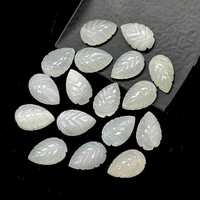 Perles de pierres précieuses en forme de feuille de pierre de lune blanche, sculptées à la main, breloques en forme de feuille, 14 mm