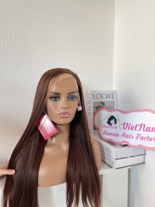 Peluca de cabello humano liso de 13x4, postizo de encaje frontal, color marrón - Product Image 3