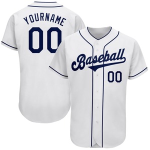 Camiseta de béisbol auténtica blanca azul marino personalizada ropa de equipo personalizada más vendida - Product Image 1