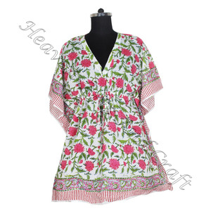 Kaftan indien imprimé en coton fait à la main KfCS065 Abaya Kaftan Caftan arabe Jalabiya Dubai Fashion Hand Block Print - Product Image 2
