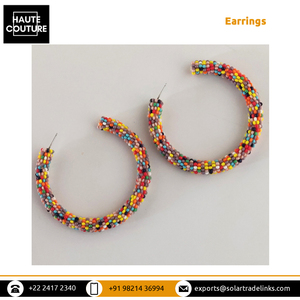 Experts en vente de style classique 6 cm de diamètre brodé à la main perlé fête porter des boucles d'oreilles créoles pour femmes - Product Image 4