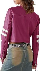 แจ็กเก็ตหนังเทียมสีดำสำหรับผู้หญิงแบบพรีเมี่ยม, แจ็กเก็ตมอเตอร์ไซค์มีซิปรูดทันสมัย - Product Image 2