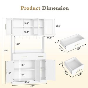 Buffet de cuisine en <span class=keywords><strong>bois</strong></span> blanc style ferme, meuble de rangement avec portes vitrées et espace de rangement pour café, vente en gros - Product Image 5