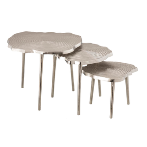 Table d'appoint en aluminium coulé Haut en nickel noir Motif géométrique Chambre à coucher Salle à manger Tabouret en métal Tabouret de table d'appoint antique argenté - Product Image 1