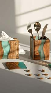 Anneaux de serviette en bois de forme carrée de luxe, porte-serviettes en résine et en métal pour les mariages, les fêtes de Noël, la décoration de la cuisine, table de présentation - Product Image 5