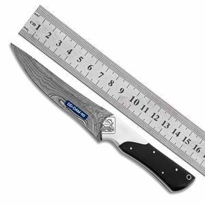 Couteau de chasse personnalisable de haute qualité DD-DAM-108 fait à la main lame en acier damas manche en corne de buffle gaine en cuir Laser OEM - Product Image 3