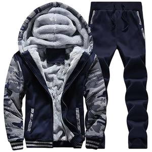 Survêtement décontracté pour hommes, ensemble deux pièces en polaire, veste épaisse à capuche et fermeture éclair, pantalon chaud, costume de sport 2 pièces - Product Image 2