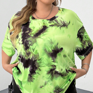 OEM personnalisé imprimé ample vintage été tie-dye t-shirts pour les femmes respirant coton tissu bouton service de marque privée - Product Image 4