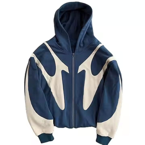 Y2k Hiphop Cross Color Contrast Zipper up Hoodie Custom New Men's High Quality Cotton Top Zip hoodies hombres, sudaderas con capucha para hombres - Product Image 4