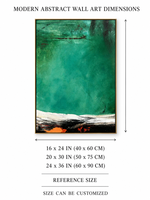 Grande toile texturée Wabi Sabi, art mural vert turquoise, peinture abstraite de paysage champêtre, peinte à la main, décoration intérieure