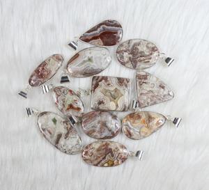 Colgante de moda Chapado en plata de ley 925 al por mayor cabujón de ágata de encaje loco natural brillante con ajuste de bisel de múltiples formas - Product Image 4