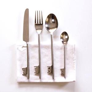 Eco-Friendly American Style Stainless Steel Cutlery <b>Flatware</b> with Antique Key Handles 4 Pcs Classic Silver - Product Image 1