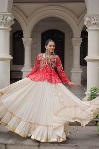COLECCIONES NAVRATRI LEHENGA CHOLI-2025 Lehenga (FullStitched) Fabric & Work Kora Cotton - Product Image 3