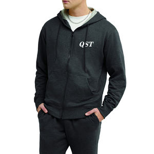 Vêtements de sport d'hiver 2024 pour hommes, veste à capuche décontractée à motif uni avec fermeture éclair, sweat-shirt thermique 100% coton - Product Image 1