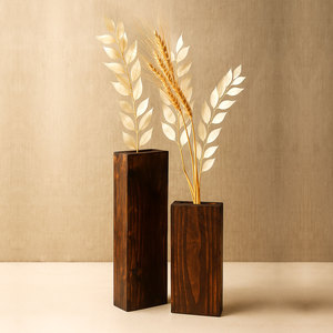 Vases modernes en bois massif, forme rectangulaire haute, mettant en valeur la texture naturelle, l'élégance rustique et l'intérieur minimaliste, lot de 2 - Product Image 4