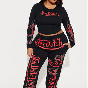 เสื้อสเวตเตอร์แขนยาวทรงหลวมสำหรับผู้หญิงพิมพ์ลายซิลค์สกรีน2ชิ้นระบายอากาศเข้ารูปสำหรับฤดูใบไม้ผลิและฤดูใบไม้ร่วง - Product Image 1