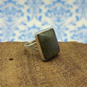 Bague personnalisée en argent sterling 925 faite à la main en forme de rectangle de Labradorite pierre précieuse diamant fin mariages Labastone rectangulaire - Product Image 3