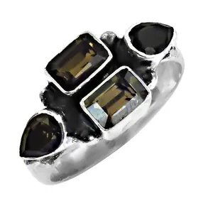 925 <b>Silver</b> <b>Adjustable</b> Statement <b>Ring</b> for Women Smoky Quartz Natural Gemstone Inlay Fashionable Jewelry Private Brand License - Product Image 1
