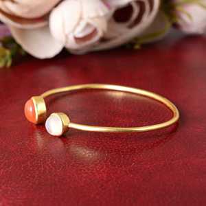 Trendy Demand <b>Boho</b> Gemstone Cuff <b>Boho</b> Brass Bangle for Women 18K Gold Plated Minimalist Open <b>Bracelet</b> for Wholesale OEM ODM - Product Image 3