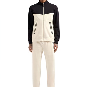 Ensemble de survêtement pour homme avec blocs de couleur, sweat-shirt à fermeture éclair intégrale et col montant, avec poches latérales, tenue décontractée pour l'automne - Product Image 1