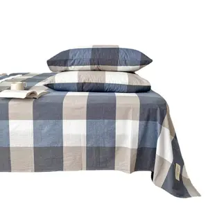 SP150 nouveauté microfibre imprimé géométrique plaid rayure literie de luxe 4 pièces nantong feuille et taie d'oreiller ensembles