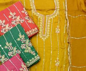 Costumes modernes en soie brodés à la main non cousus pour femmes Style traditionnel indien tendance pour les fêtes - Product Image 2