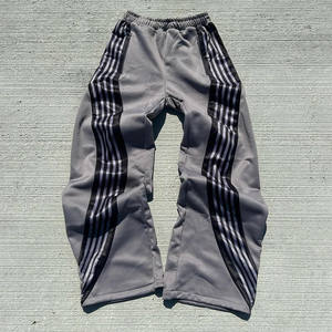 Pantalon de survêtement en tricot droit à rayures incurvées pour hommes Streetwear Pantalon de survêtement à jambe droite surdimensionné en coton polyester à rayures pour hommes - Product Image 6