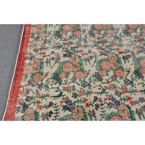 Alfombra de área de lana turca Vintage 5 pies 9 pulgadas X 9 pies 1 diseño de retazos rojo Beige para decoración para sala de estar pasillo tejido plano látex - Product Image 4