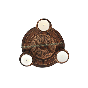 Gran oferta de alta calidad, portavelas de luz de té de madera de Triple Luna, placa de Altar redonda hecha a mano para brujería, Wiccan Tarot - Product Image 3