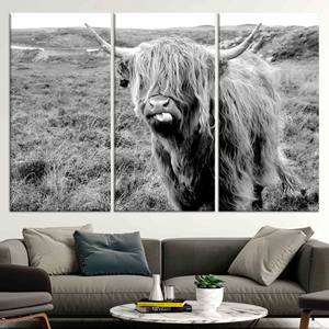 Arte en lienzo de vaca de las Tierras Altas: Impresión decorativa de ganado escocés para pared, JUEGO DE 3 LIEÑOS - Product Image 1