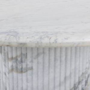 Linear Look With Heavy Texture <b>Round</b> Shape Pedestal Base <b>White</b> Marble Lacquer Finish Nordic Italian Design Kitchen <b>Dining</b> <b>Table</b> - Product Image 6