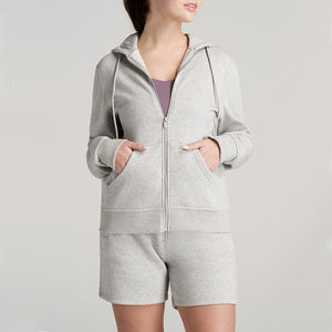 Sweat-shirt à capuche zippé personnalisé ensemble court motif solide Streetwear coton poly mélange polaire éponge française étiquette de Logo personnalisée - Product Image 4