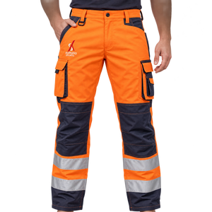 <b>Men</b> Safety <b>Pant</b> High Visibility <b>Work</b> Trousers Reflective Tape Durable Fabric Breathable Construction Comfortable Industrial Wear - Product Image 1