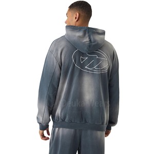 Chándal holgado de algodón polar, ropa de calle vintage, conjunto de chándal con logotipo estampado personalizado, chándal de lavado ácido acampanado personalizado para hombre - Product Image 2