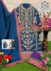 Dernier nouveau design multi-codage et travail de séquence tissu de soie Chinon lourd longue longueur Salwar Kameez traditionnel avec ensemble Dupatta - Product Image 5