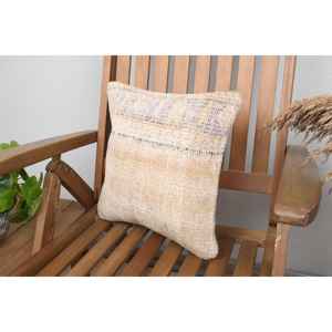 Luxury 14x14 Inch <b>Beige</b> Kilim Patchwork Wool Pillow Rustic Floral and Vintage Print <b>Throw</b> Pillow for Bedding Woven with Silk - Product Image 3