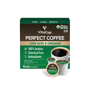 VitaCup Perfect Low Acid Coffee Pods Dark Roast Guatemala Single Origin, Clean & Pure Single Serve Pod compatible 16 CT - Product Image 1