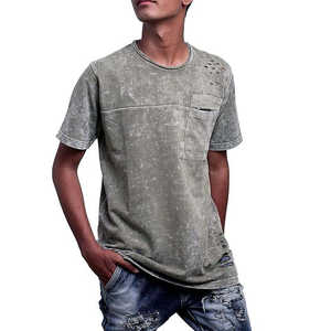 Vente en gros Streetwear tricoté manches courtes t-shirt vieilli 100% coton léger t-shirt vieilli tissu délavé à l'acide - Product Image 6