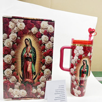 Taza de viaje aislada de acero inoxidable de 40 oz con logo personalizado de Nuestra Señora Virgen de Guadalupe y rosas, juego de vasos térmicos para coche, ¡la más vendida!