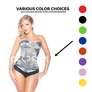 Fashion Party Outfit Grey Satin Corset With Frill Trims and Front Busk Closure - Product Image 5