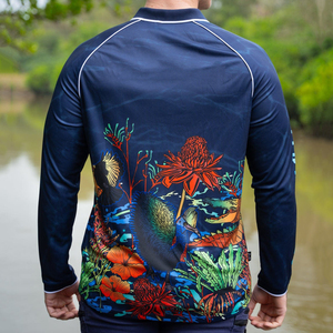 Wholesale Price Custom <b>Men's</b> Fishing Wear Satin Knitted Polo <b>Shirts</b> <b>Collarless</b> Design UPF 50+ Quick Dry Breathable Long Sleeves - Product Image 2