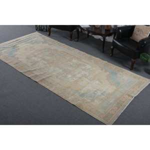 Vintage 5 X 11.5ft Beige Bleu Laine Tapis À La Main Turc Grande Zone Abstraite Zone Latex Couloir Rectangulaire pour La Décoration De La Chambre - Product Image 2