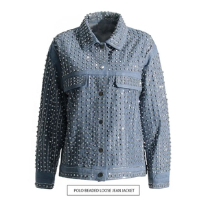 Vestes en denim bleu à poches, à simple boutonnage, en molleton ciselé, col à revers vintage, manches longues pour hommes - Product Image 1