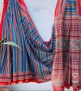 Saree de algodón puro Malai con hermosos estampados Kalamkari y hermosos 7 colores con contraste Pallu y borlas - Product Image 6