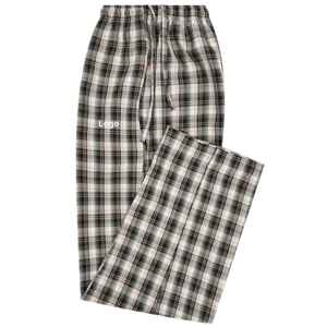 Pijama tejido con bolsillo cruzado a cuadros negro Pantalones de salón de ajuste regular Tela CVC suave, cintura con cordón y bolsillos laterales Ropa de dormir - Product Image 1
