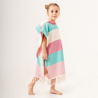 Toalla con Capucha Pestemal Gris Turquesa Hecha a Mano de Secado Rápido para Niños, Hecha en Turquía, para Playa y Baño, 100% Algodón