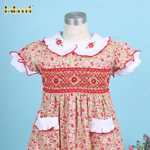 Geometric Dress In Red Floral And Flower Embroidery for Baby Girl OEM ODM children clothings customized hand made - BB3209