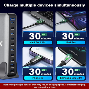 Chargeur USB C 10 en 1 et 1000W, GaN multiple, 4 ports Max PD140W/100W QC20W, station de charge rapide pour ordinateur portable, <span class=keywords><strong>iPhone</strong></span> 17, Samsung 25 - Product Image 4