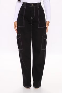 New Fashion High Waist Loose Multi Pockets Denim <b>Cargo</b> Pants Women Street Wear Casual Wear Jogging Wear Breathable Solid Color - Product Image 6