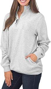Sweatshirts à col montant pour femmes, en molleton 100% coton, fermeture éclair 1/4, manches longues avec poches pour l'hiver - Product Image 3